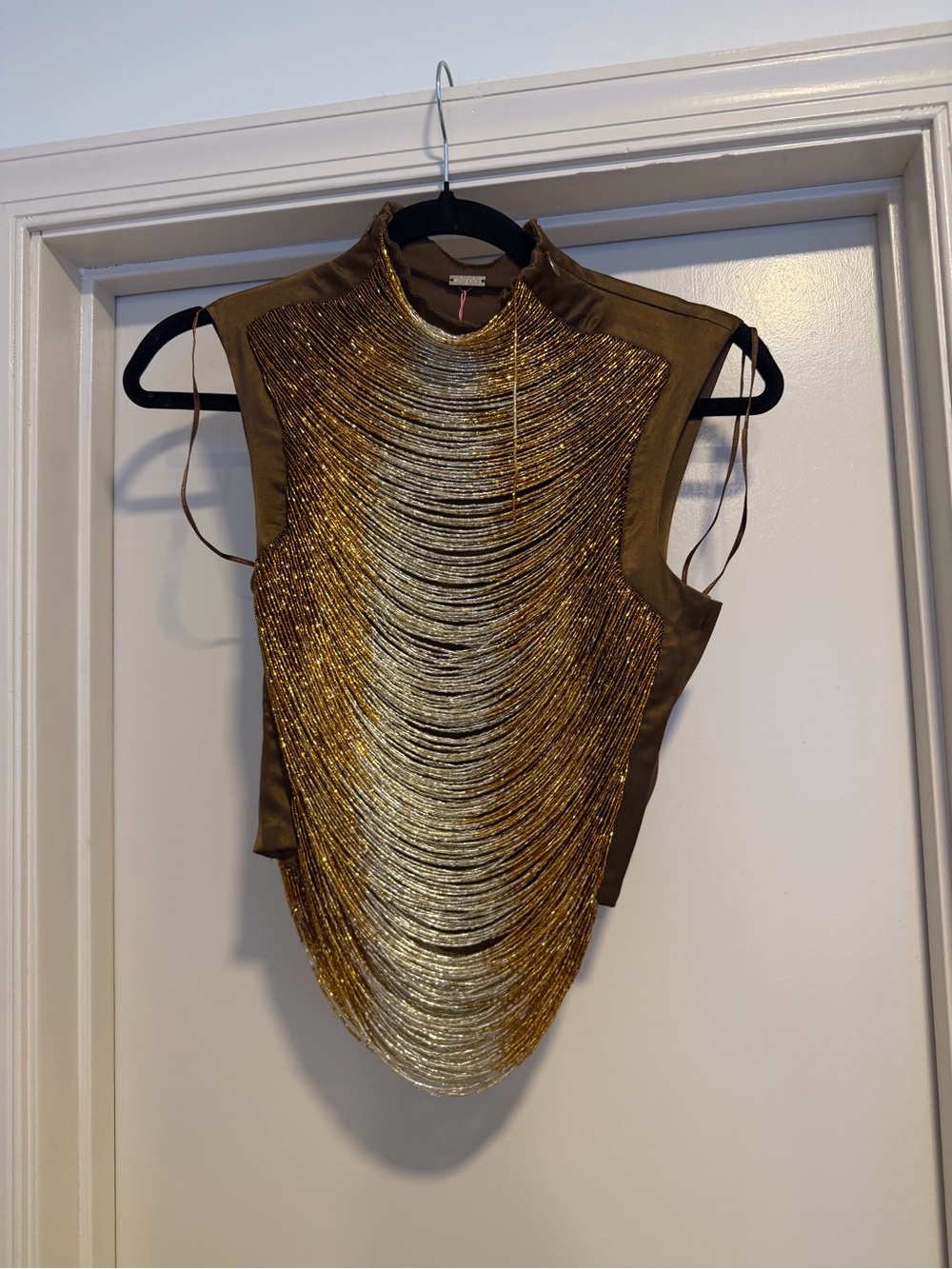 Cult Gaia Taraji Gold Beaded High-Neck Top Size Small NEW! New with tags! - Picture 4 of 14